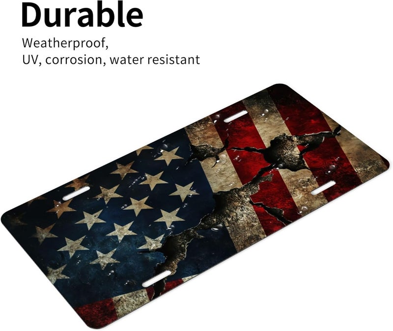 CTVSLFU Front License Plate Cover – Aluminum Metal Car Accessory, Rust-Proof Novelty Vanity Tag Decor for Men & Women, 6x12 with 4 Holes - Vintage Stars and Stripes 005 - Image 3